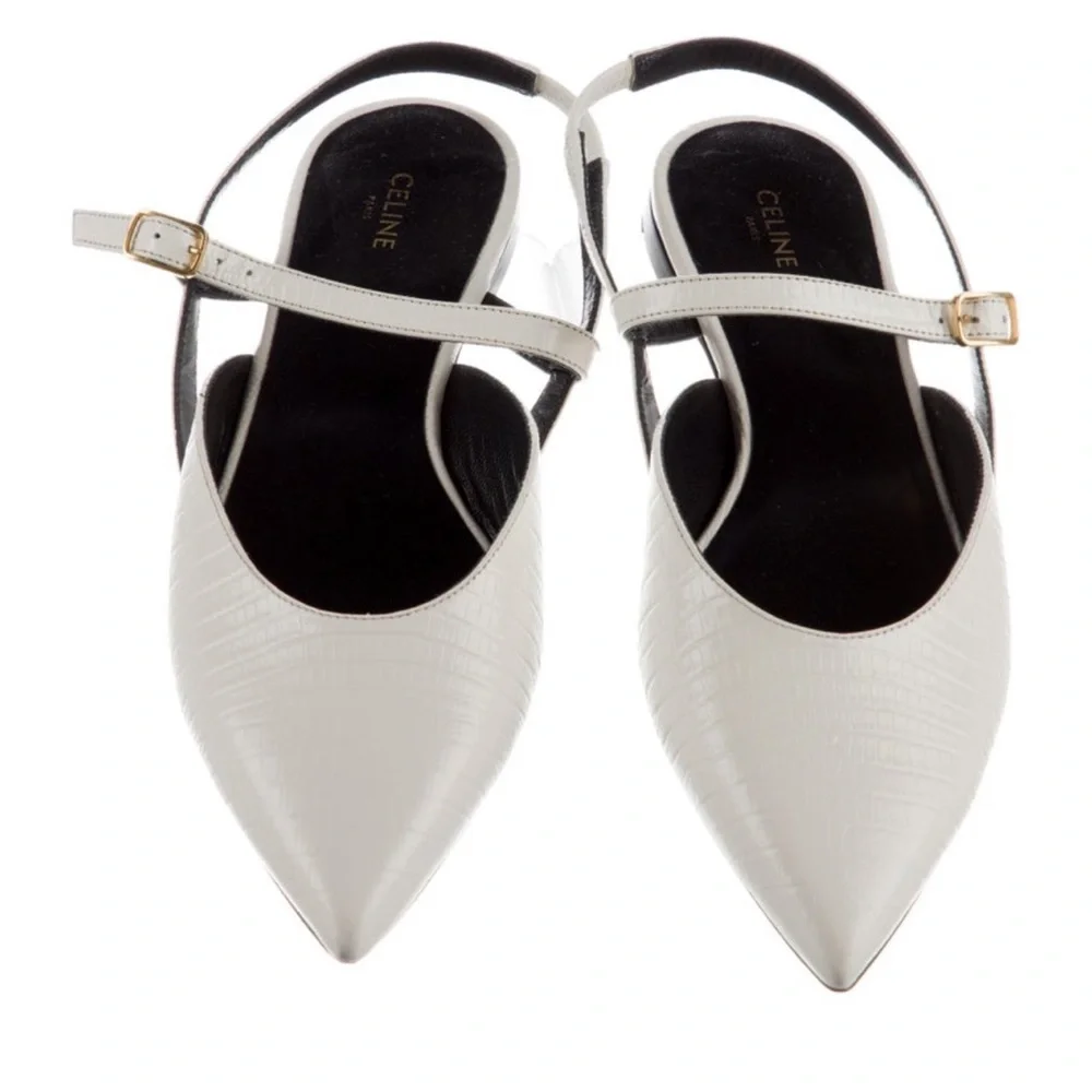 Celine | White Leather Slingbacks - Picture 3 of 5
